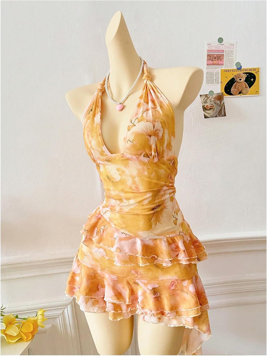 Verdusa Women's Y2k Halter Mini Dress Sexy Asymmetrical Concert Dresses | Tropical Dresses for Women, Going Out Dresses, Wedding Guest Dress, Floral Dress, Mesh Dress
