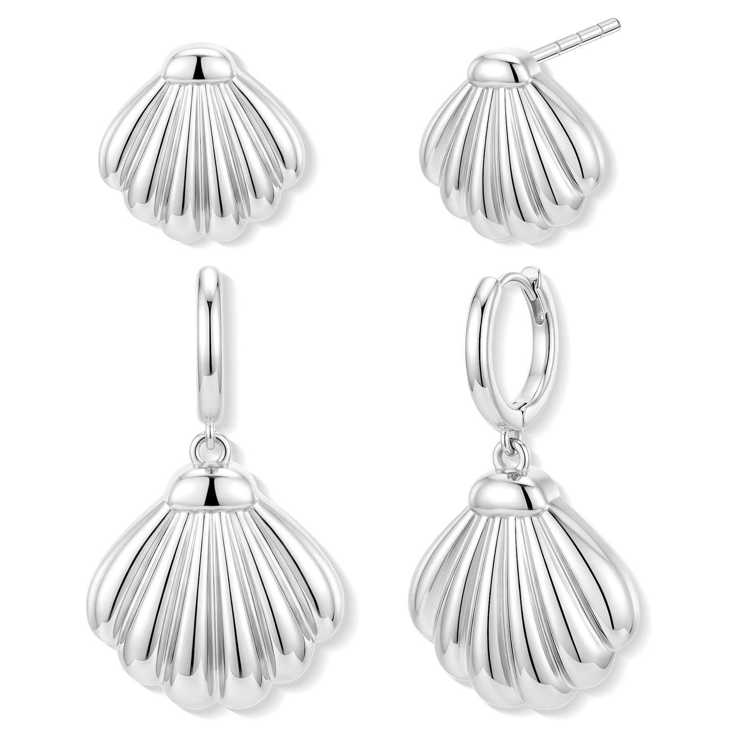 14K Gold Planted Seashell Starfish Stud dangle Earrings for Women, Summer Beach Hoop Earrings for Multiple Piercing Cartilage, Dainty Trendy Dangling Earring 3 Pairs Set Vacation Ocean Outfits Accessories Jewelry