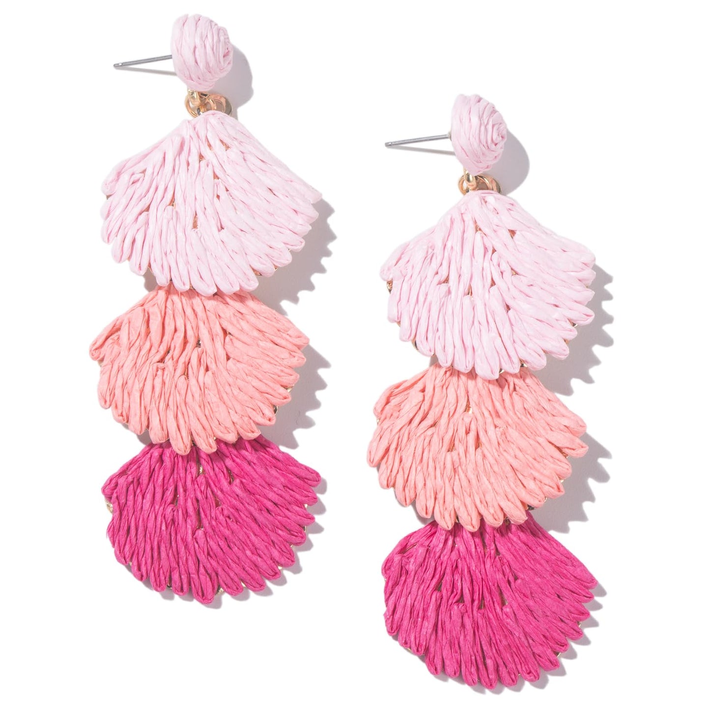 Raffia Starfish Seashell Dangle Drop Earrings Boho Summer Beach Jewelry | Fun Colorful Chunky Statement Long Big Shell Accessories Beachy Tropical Vacation Outfits for Women Trendy