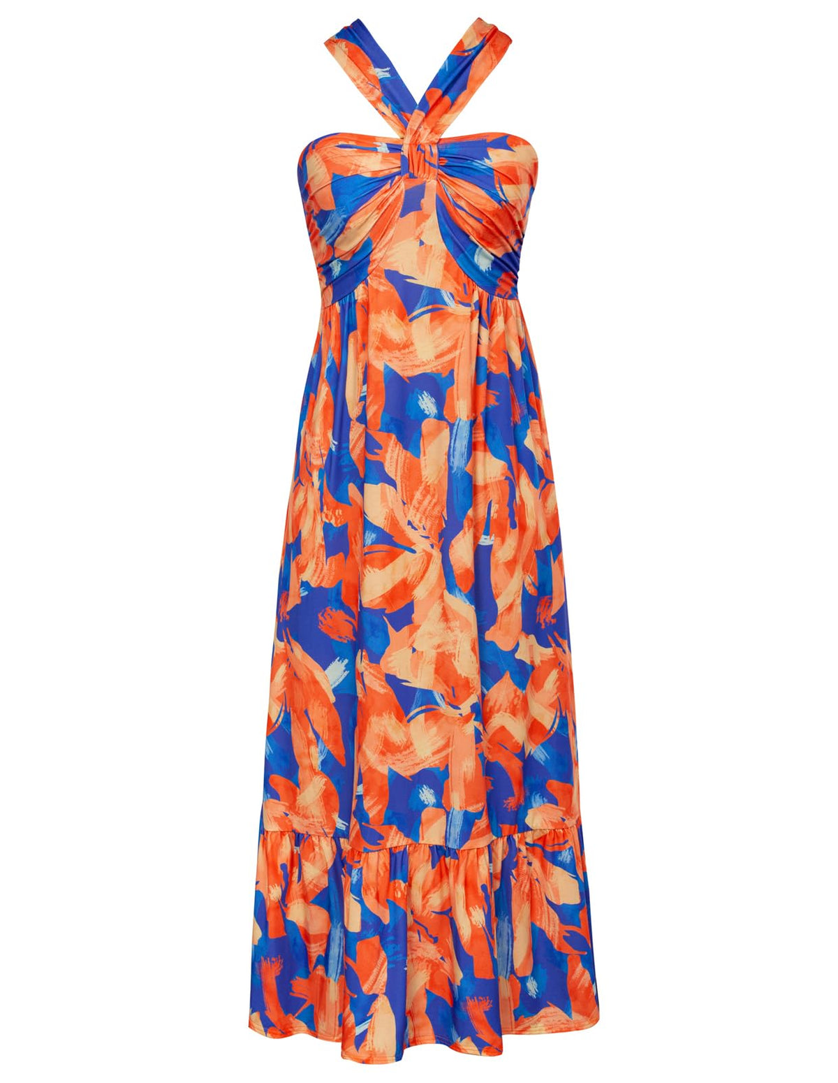 GRACE KARIN Womens Summer Floral Halter Boho Maxi Dresses | 2026 Flowy Criss Cross A Line Long Sundress Casual Tropical Vacation Beach Clothes Wedding Guest Dress With Pocket
