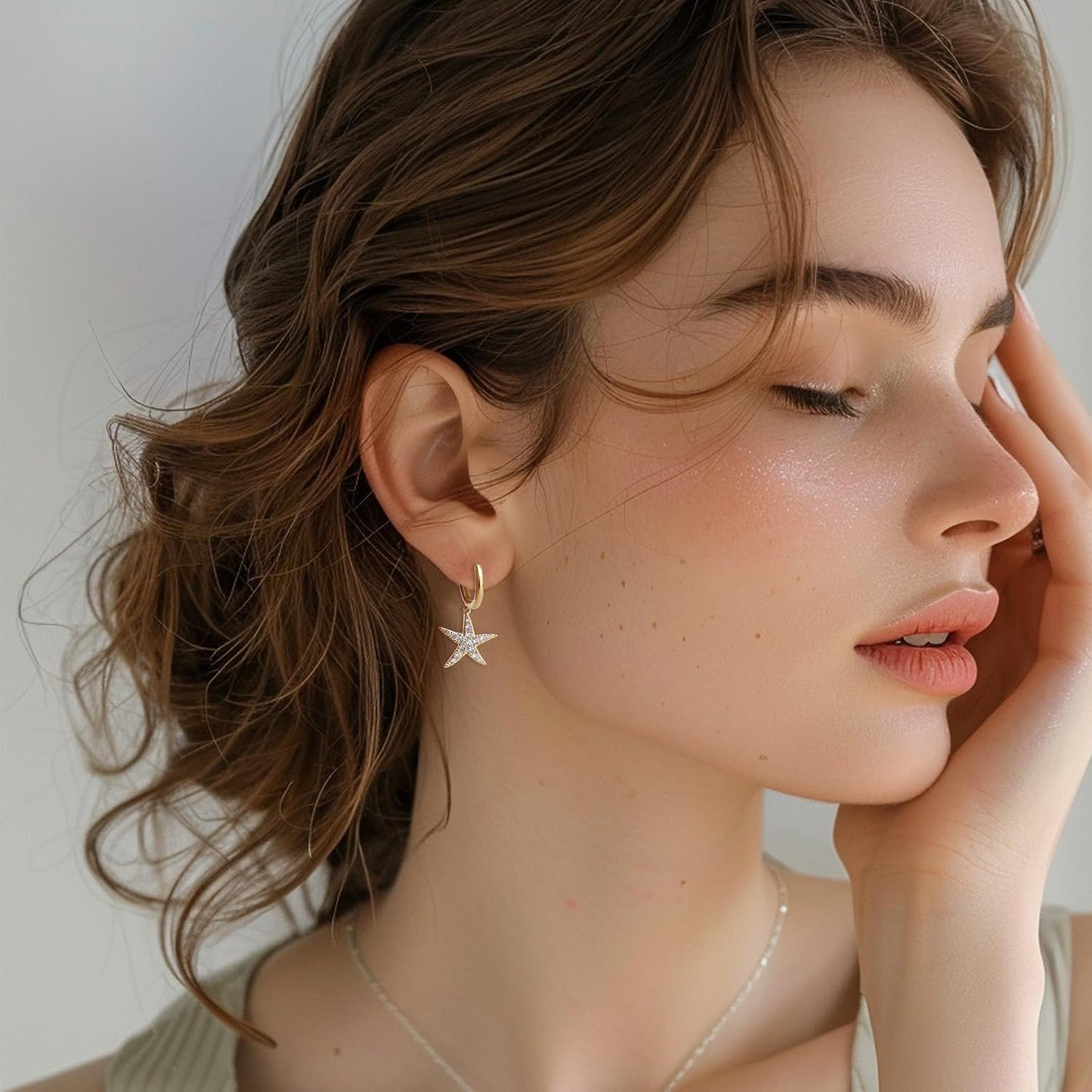 Jean Beau Gold Hoop Dangle Earrings for Women, Trendy Dainty Rhinestone CZ Christmas Tree Clover Starfish Drop Earrings Fashion Holiday Party Jewelry Gift