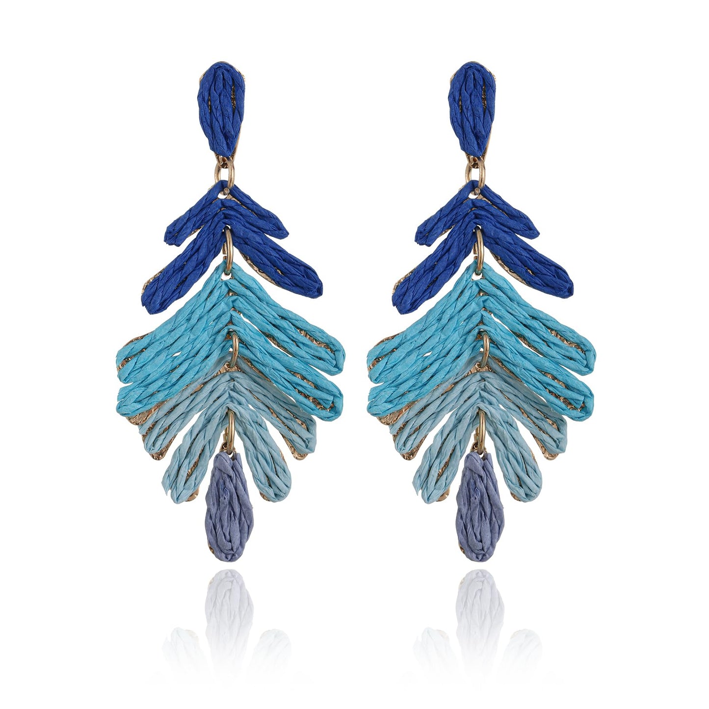 RUOFFETA Raffia Long Palm Leaf Earrings, Colorful Handmade Rattan Leaf Drop Dangle Earrings Summer Tropical Beach Jewelry