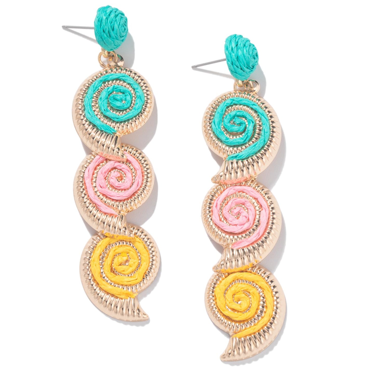 Raffia Starfish Seashell Dangle Drop Earrings Boho Summer Beach Jewelry | Fun Colorful Chunky Statement Long Big Shell Accessories Beachy Tropical Vacation Outfits for Women Trendy