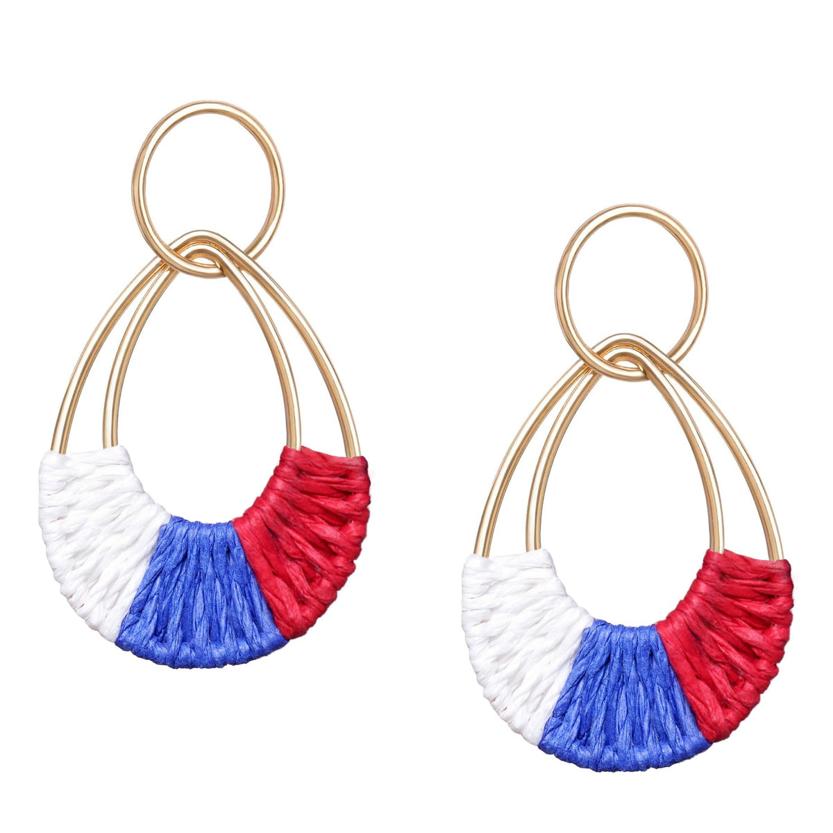 Raffia Hoop Earrings for Women Fun Boho Summer Beach Earrings Lightweight Handmade Straw Wicker Rattan Dangle Earrings Statement Geometric Round Drop Earrings