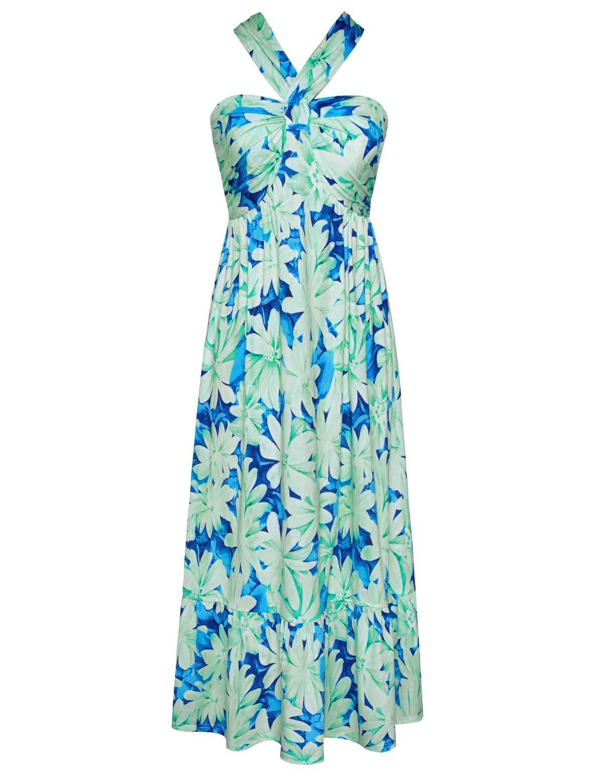 GRACE KARIN Womens Summer Floral Halter Boho Maxi Dresses | 2026 Flowy Criss Cross A Line Long Sundress Casual Tropical Vacation Beach Clothes Wedding Guest Dress With Pocket