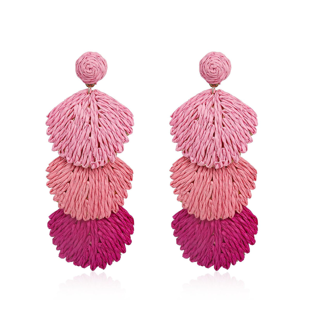 Raffia Rattan Shell Shaped Dangle Drop Earrings for Women Handmade Bohemian Boho Statement Earrings Straw Wrapped Summer Tropical Beach Vacation Jewelry