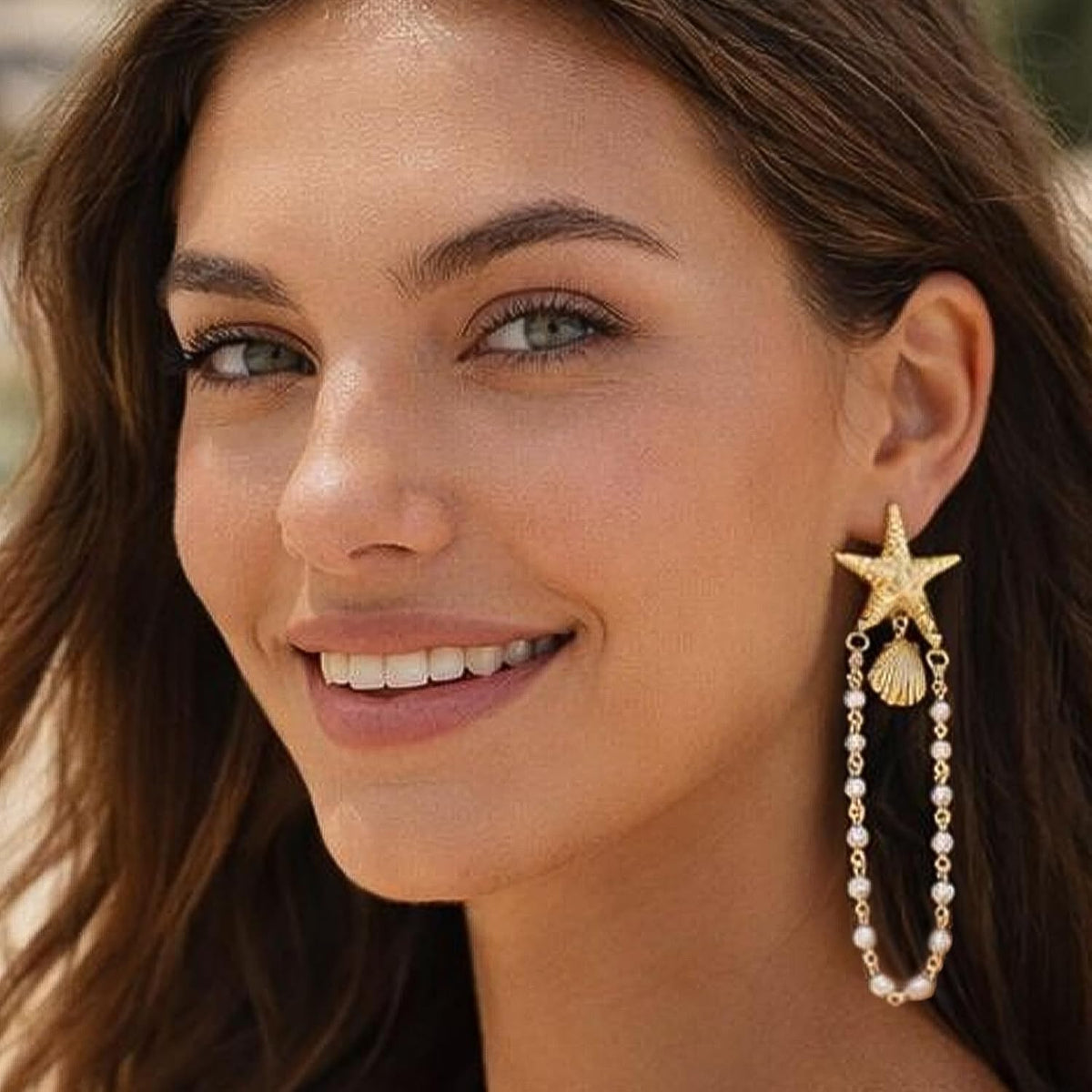 Starfish Shell Earrings for Women, Pearl Drop Beach Jewelry, Lightweight Ocean Dangle Accessories for Summer Vacation, Cruise Outfits, Tropical Resort Looks