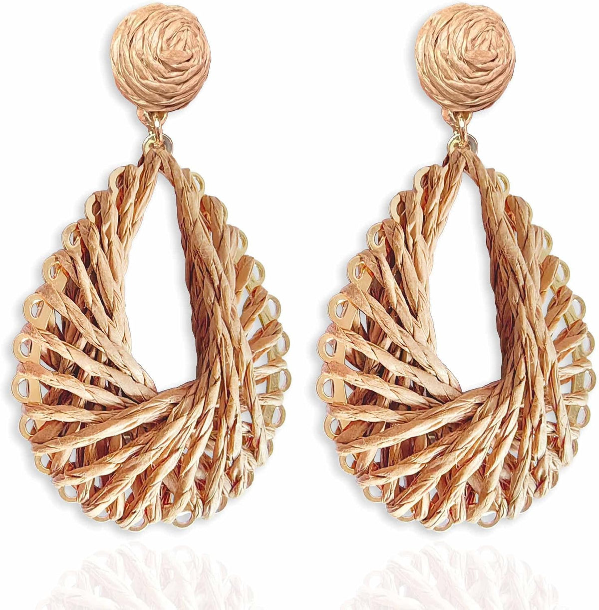Boho Rattan Drop Earrings Women Raffia Teardrop Earrings Dangle Handmade Hot Pink Summer Earrings Jewelry