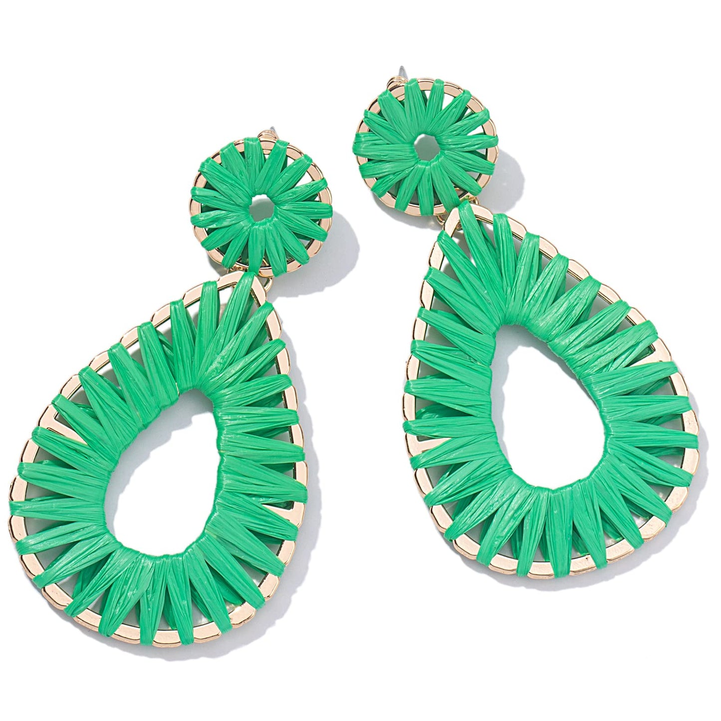 Boho Teardrop Raffia Dangle Earrings Statement Chunky Summer Beach Jewelry | Colorful Dangly Drop Handmade Bohemian Accessories Colorful Fun Vacation Spring Tropical Hawaiian Coastal Outfits for Women