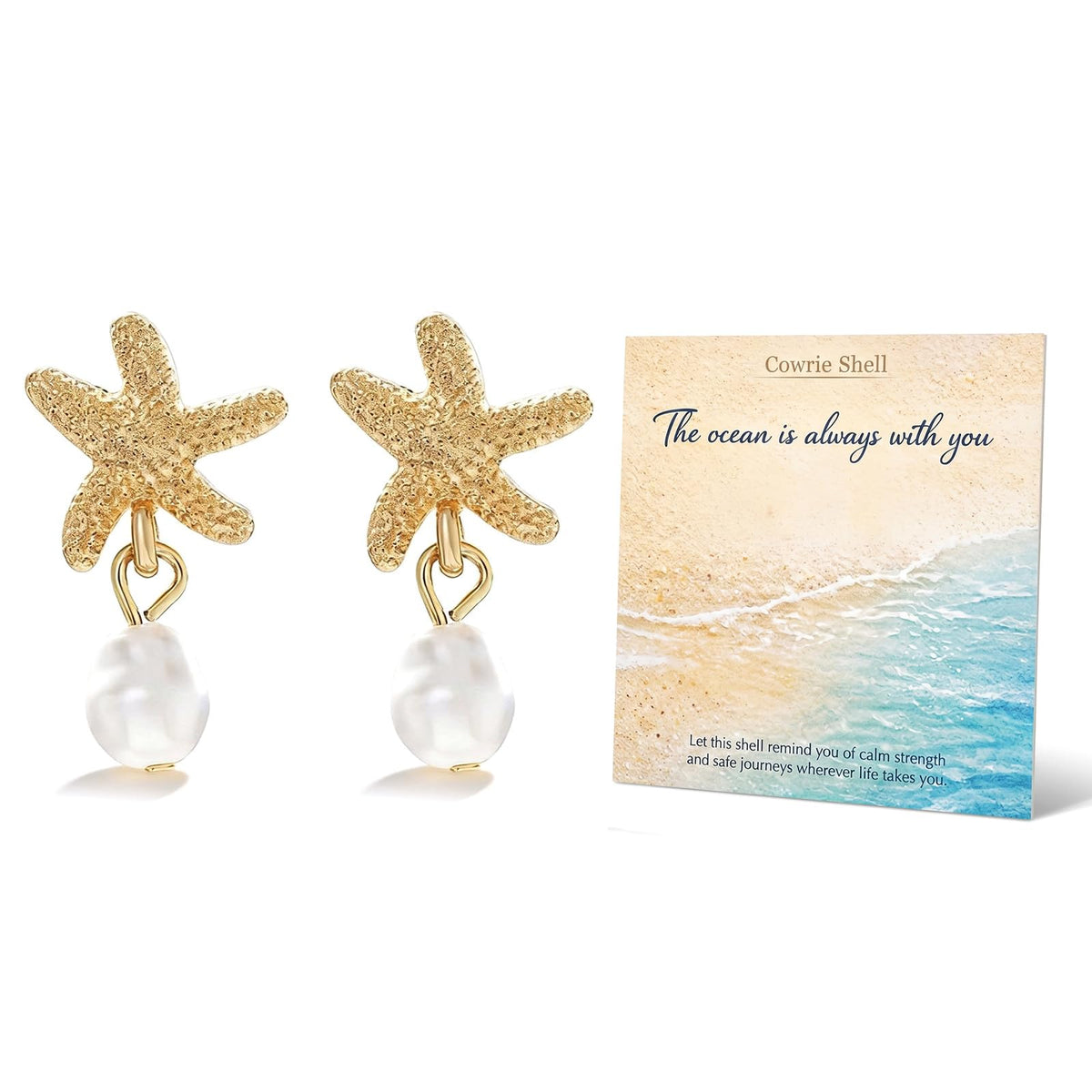 Starfish Shell Earrings for Women, Pearl Drop Beach Jewelry, Lightweight Ocean Dangle Accessories for Summer Vacation, Cruise Outfits, Tropical Resort Looks