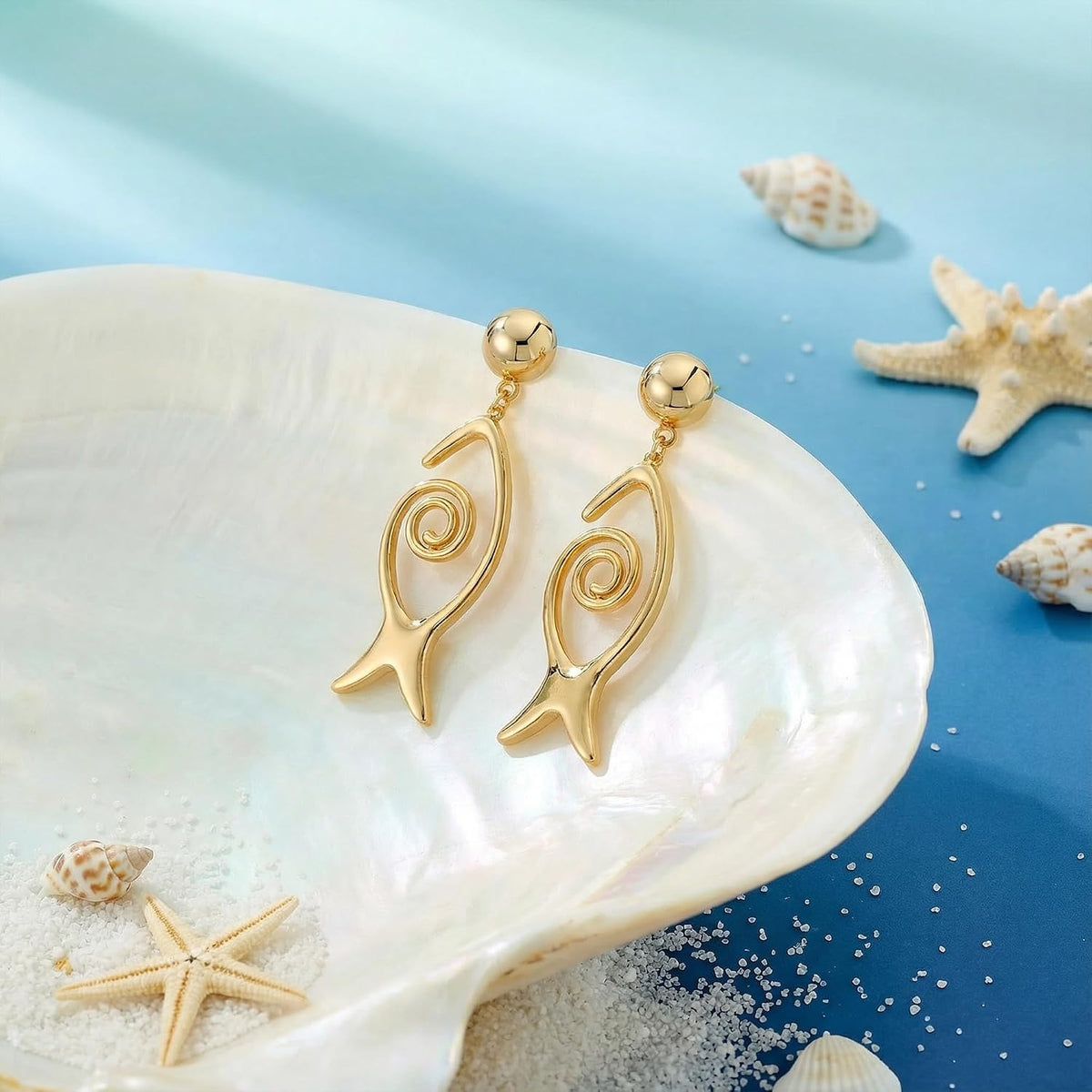 Gold Fish Drop Earrings Summer Beach Earrings for Women Simple Trendy Dainty Ocean Jewelry for Gifts