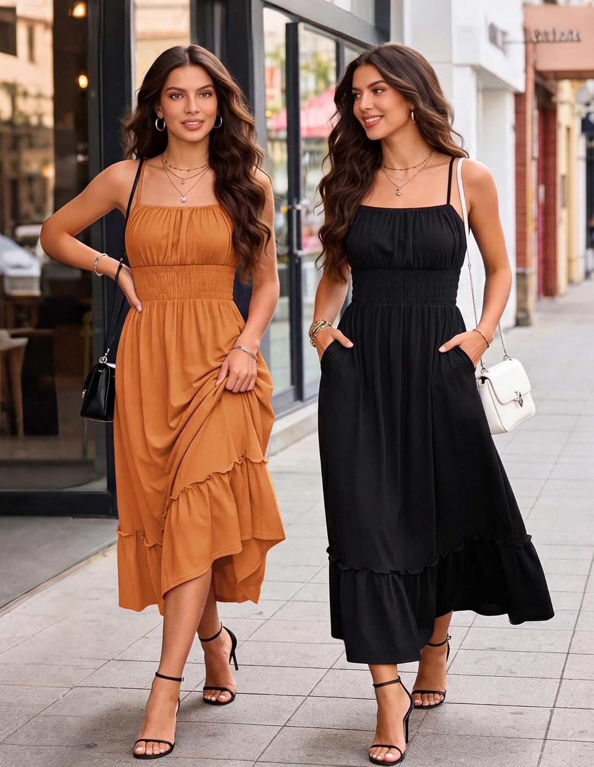 GRACE KARIN Women's Summer Maxi Dresses 2026 Beach Vacation Dress | Casual, Smocked Waist, Spaghetti Strap, Sleeveless, Boho Sundress With Pockets, Trendy Fashion Outfits
