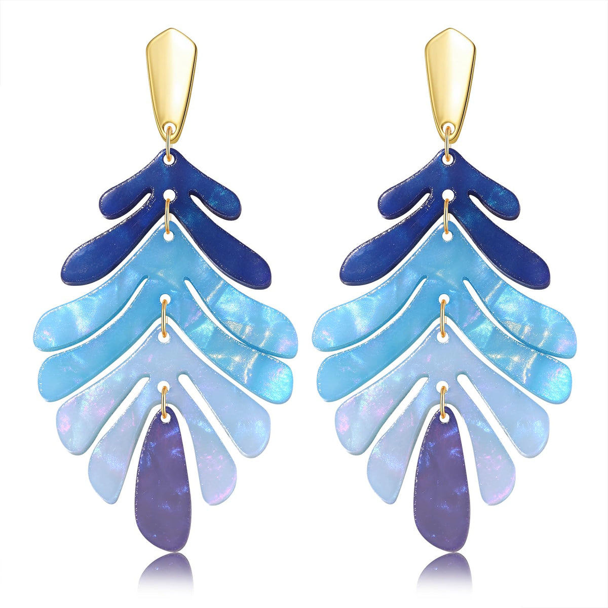 Acrylic Pendant necklace Earrings – Long Statement Leaf Charm Necklace Tortoise Resin Palm Leaf Earrings Fashion Necklaces Earrings for Women