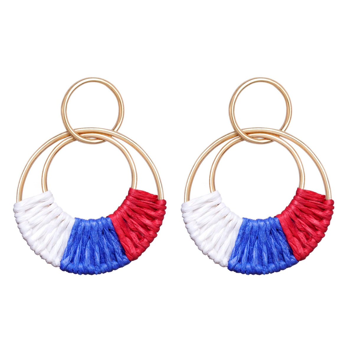 Raffia Hoop Earrings for Women Fun Boho Summer Beach Earrings Lightweight Handmade Straw Wicker Rattan Dangle Earrings Statement Geometric Round Drop Earrings