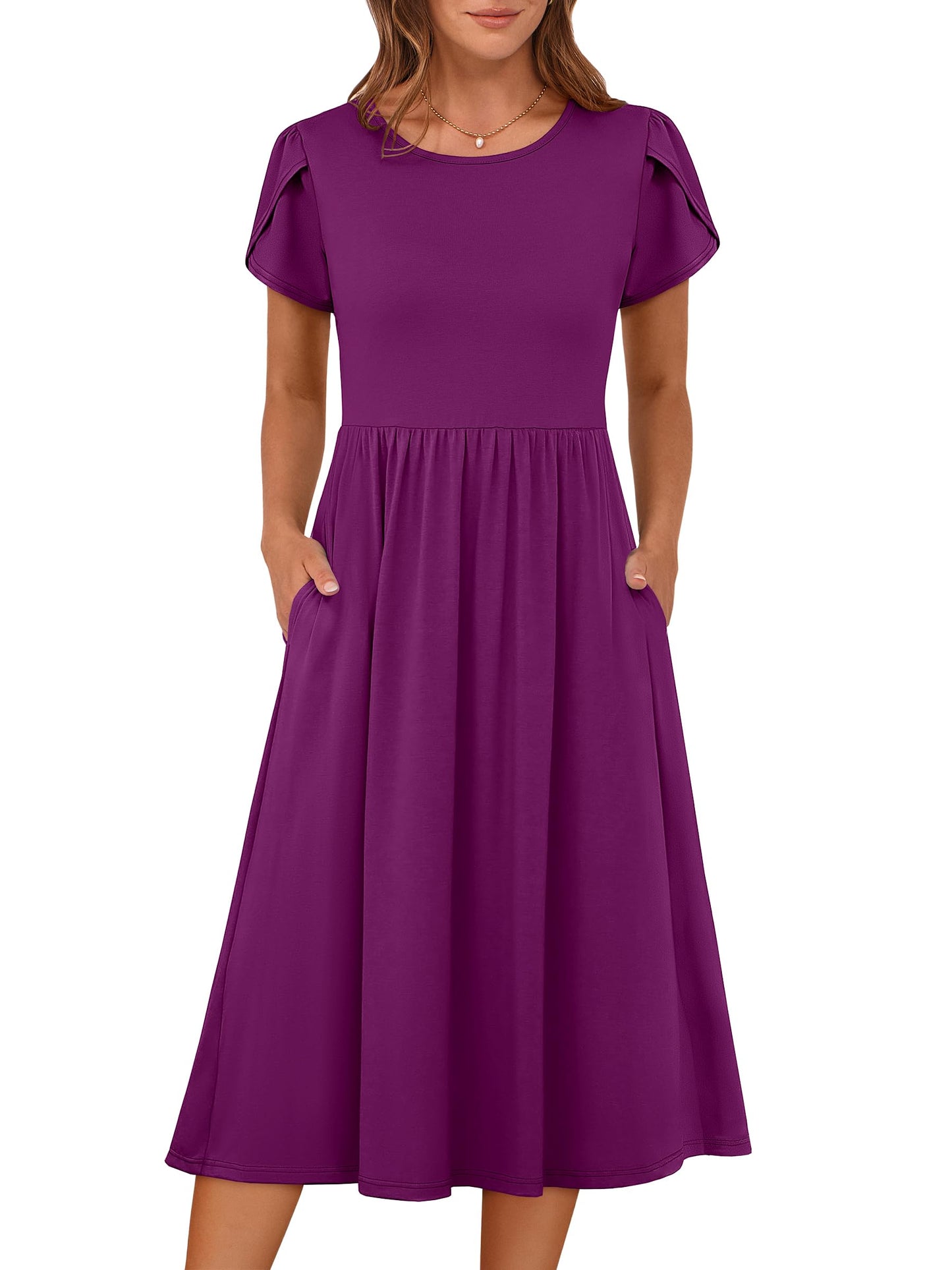 ANRABESS Women's Summer Short Sleeve A-Line Midi Dresses Casual Floral T-Shirt Dresses Flowy Beach Sundress with Pockets