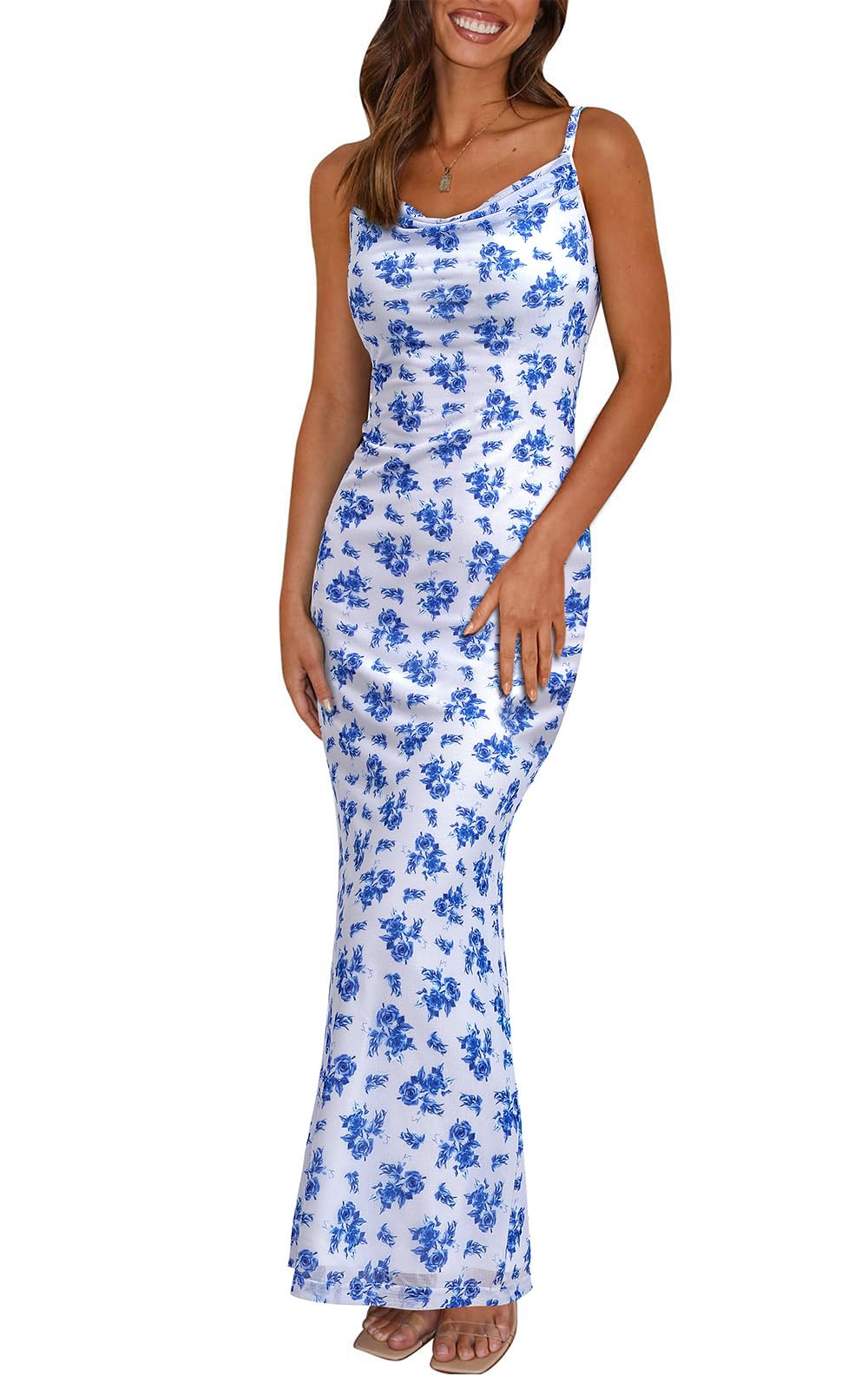 PRETTYGARDEN Women's 2026 Summer Floral Spaghetti Strap Maxi Dress Stretch Sexy Bodycon Dress Backless Slip Long Dresses