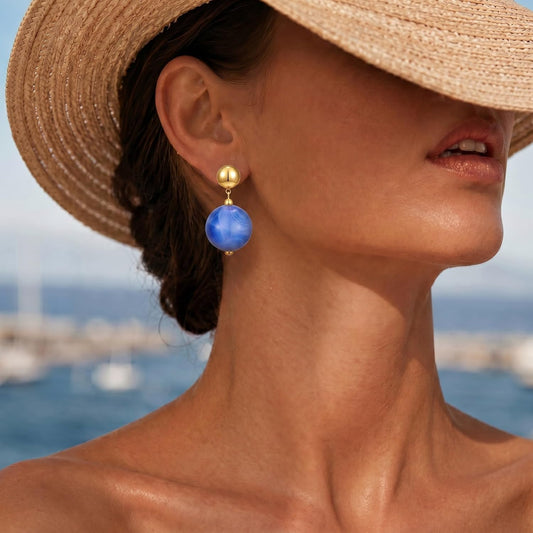 14K Gold Plated Chunky Beaded Earrings for Women Trendy Dangle Statement Stud Earring Dainty Summer Beach Womens Earings Big Boho Charm Jewelry Vacation Gift