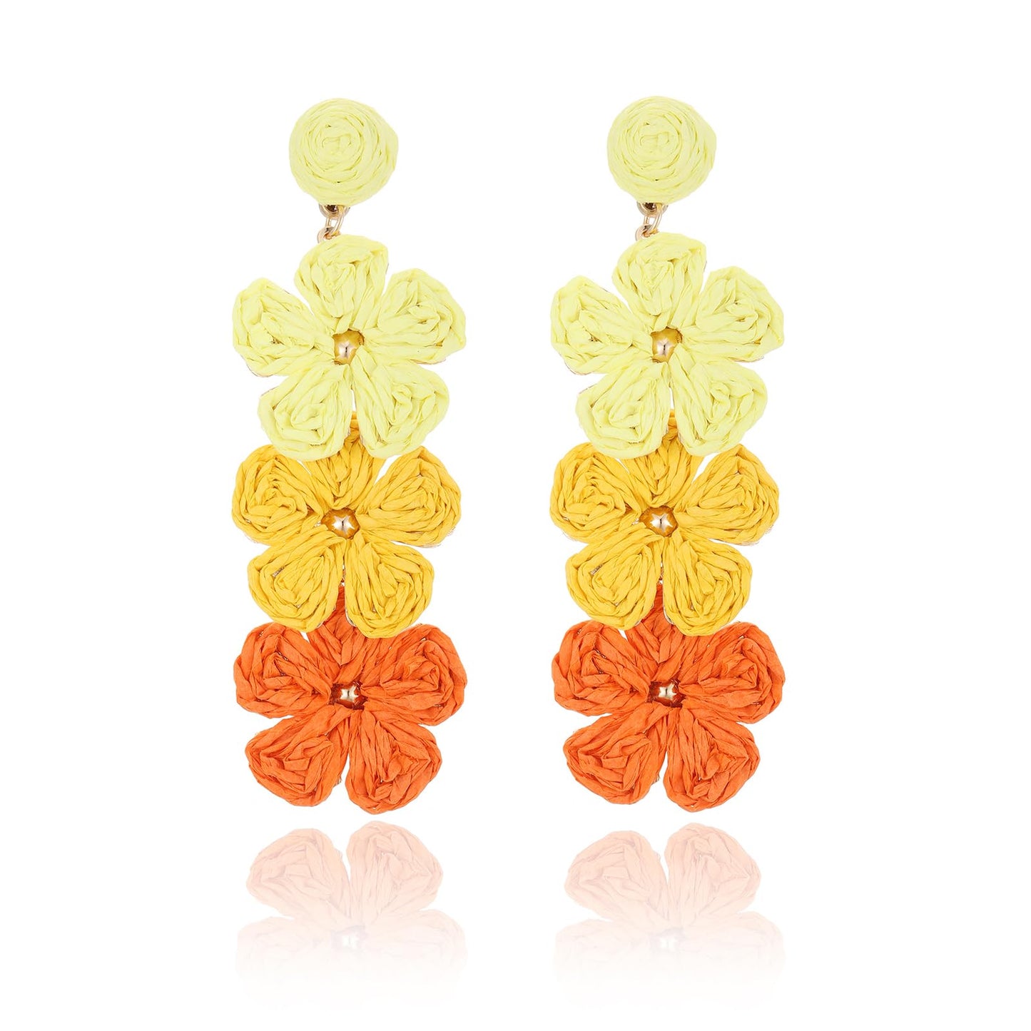 RUOFFETA Raffia Flower Earrings, Raffia Straw Wrapped Flower Drop Dangle Earrings Summer Tropical Beach Jewelry