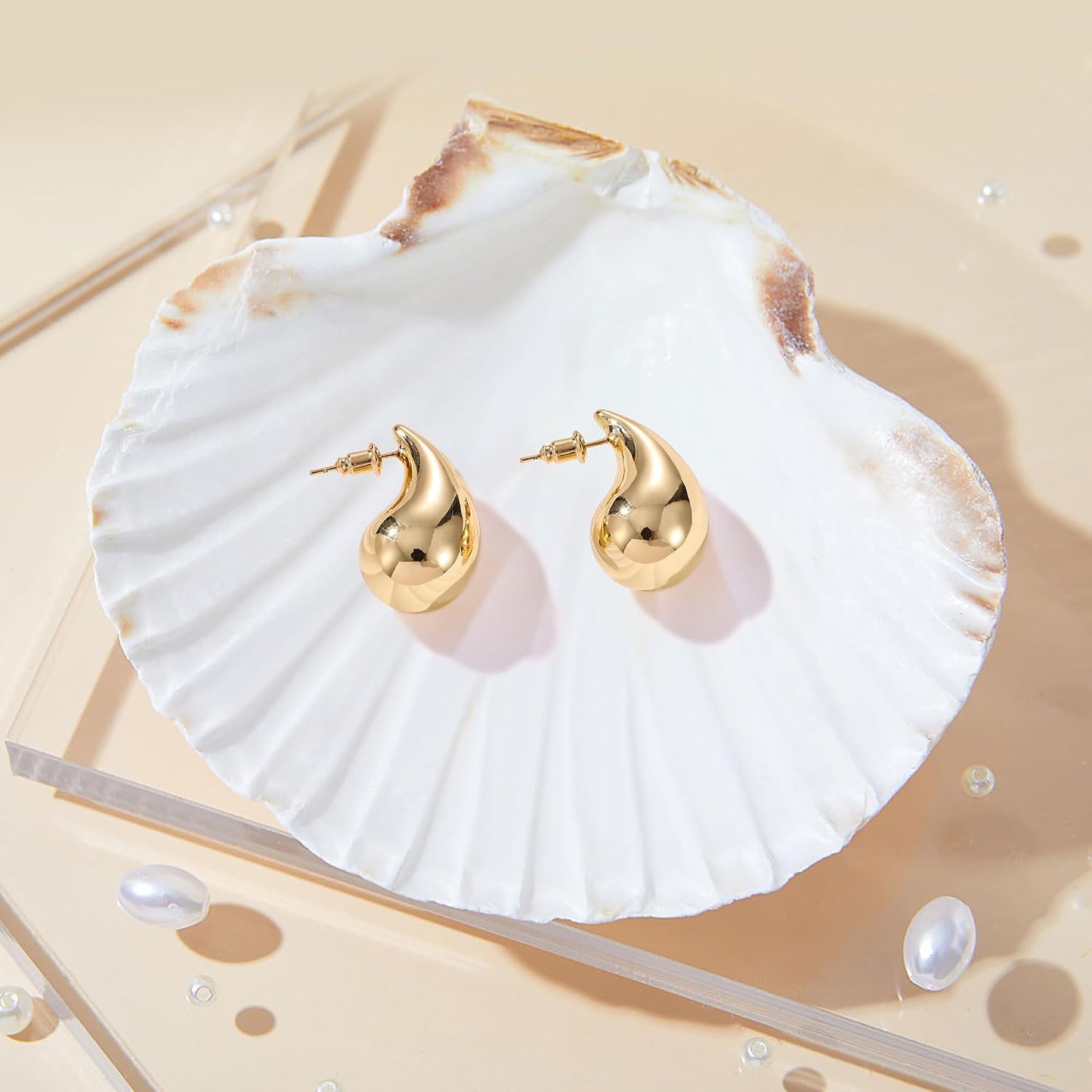 Teardrop Earrings for Women, 14K Gold Plated Chunky Drops | Hypoallergenic Chunky Drop Earrings with 925 Sterling Silver Post, Lightweight Puffy Teardrop Design, Jewelry Gift for Women