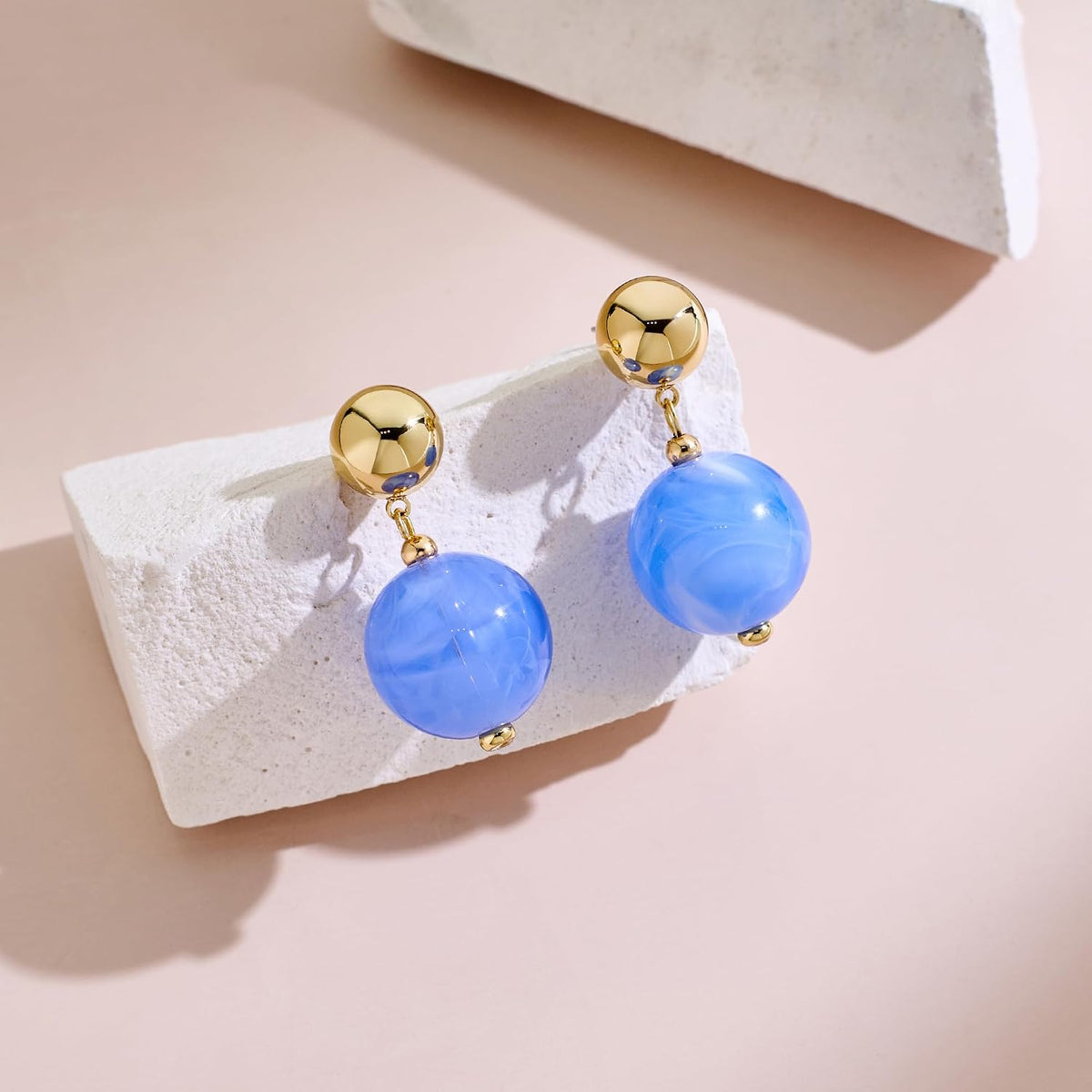 14K Gold Plated Chunky Beaded Earrings for Women Trendy Dangle Statement Stud Earring Dainty Summer Beach Womens Earings Big Boho Charm Jewelry Vacation Gift