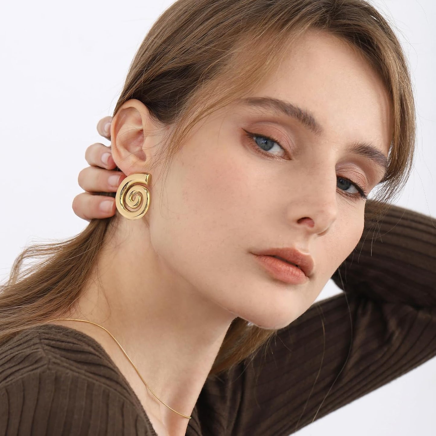 Gold Sliver Chunky Statement Earrings for Women - Spiral Swirl Vintage Stud Earrings, Trendy Chunky Jewelry | Summer Boho Beach Jewelry