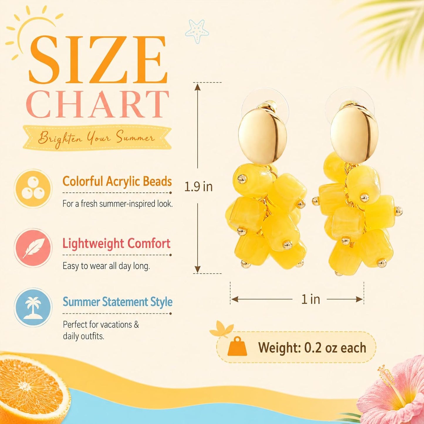 Lightweight Acrylic Bead Cluster Drop Statement Earrings for Women Summer Beach Vacation Dangle Boho Jewelry Gift