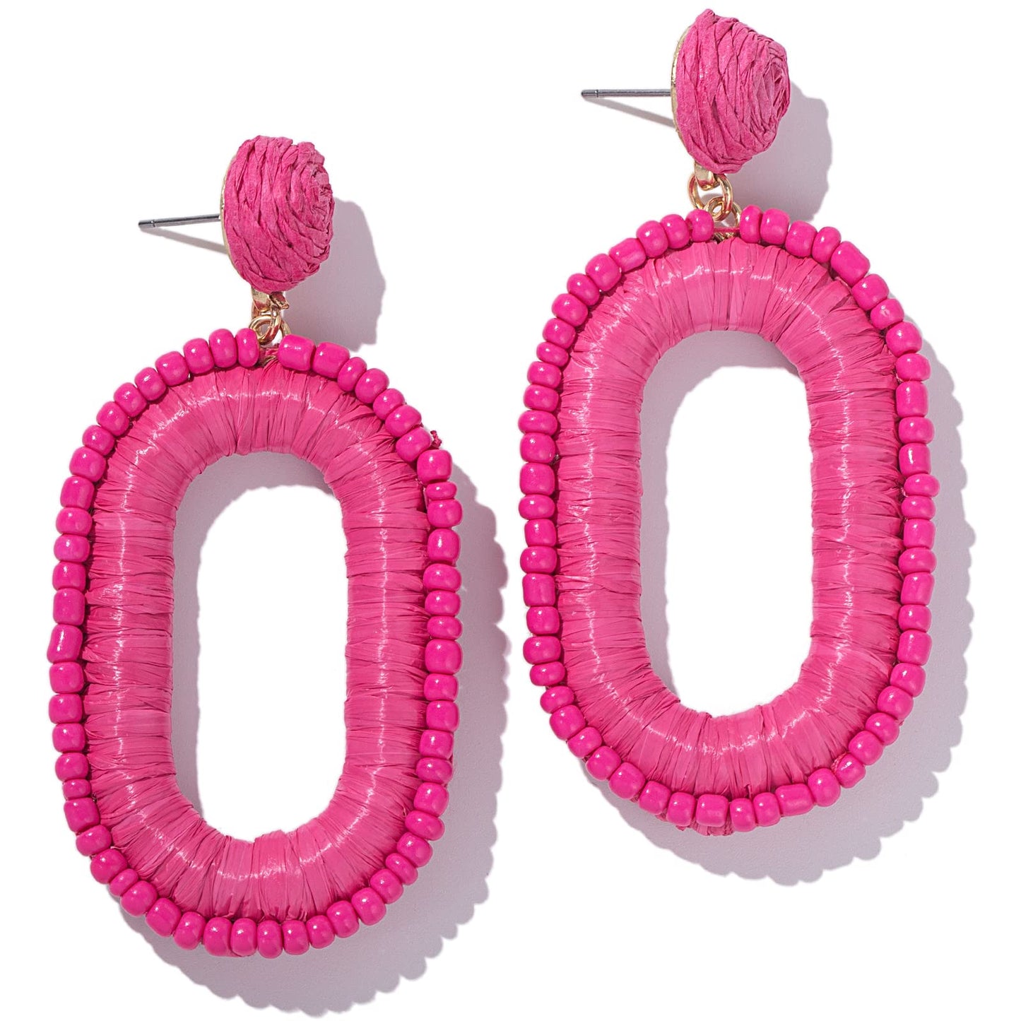 Boho Beaded Raffia Drop Earrings Statement Fun Square Dangle Summer Jewelry | Handmade Colorful Bead Chunky Accessories Big Geometric Dangling Vacation Tropical Bohemian Hawaiian Outfits for Women