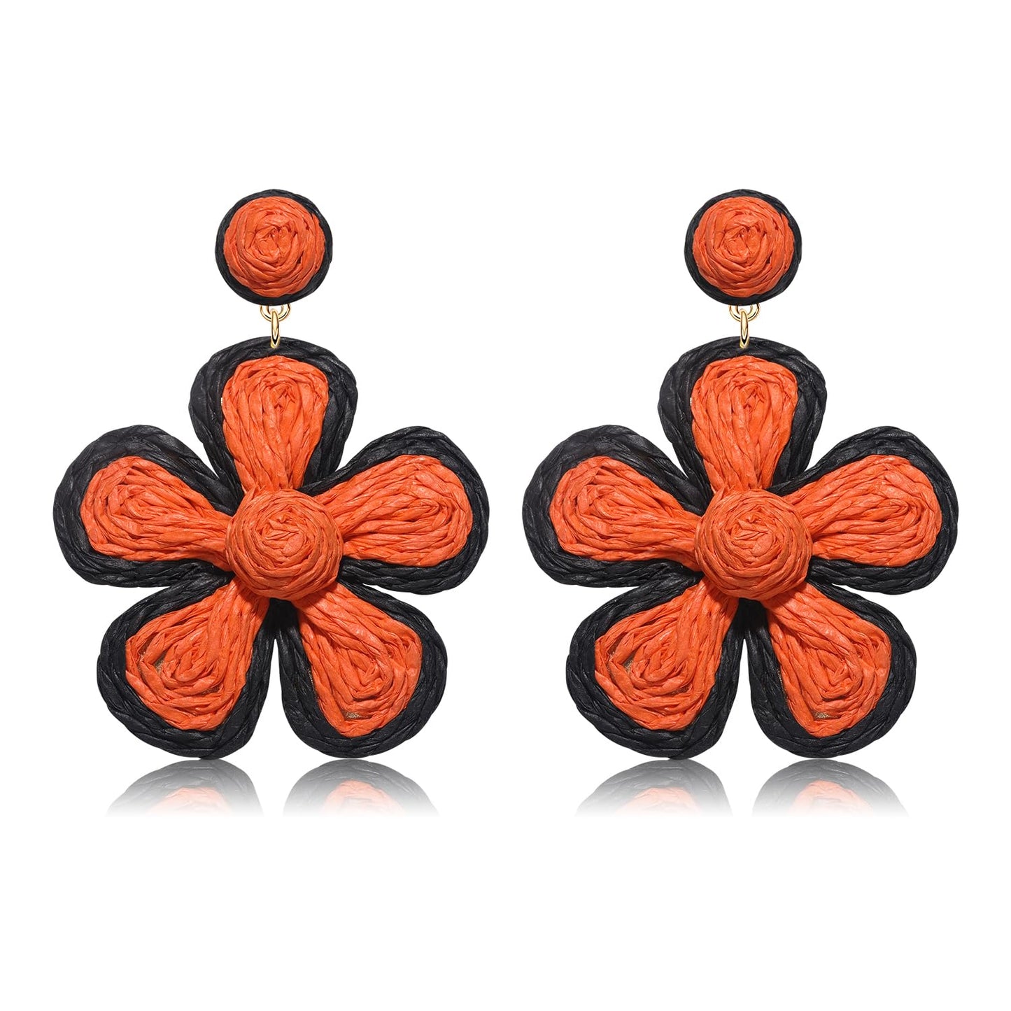 Rattan Earrings for Women Statement Boho Raffia Straw Wrapped Flower Drop Dangle Earrings Summer Tropical Beach Jewelry