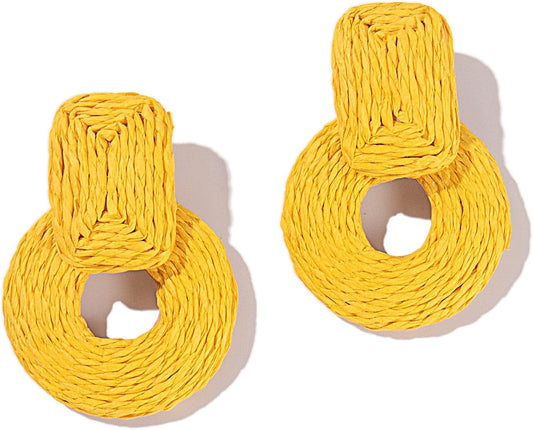Boho Statement Raffia Drop Earrings Colorful Summer Beach Big Fun Jewelry | Geometric Large Chunky Square Dangle Accessories Beachy Vacation Tropical Lightweight Funky Unique Resort Outfits for Women