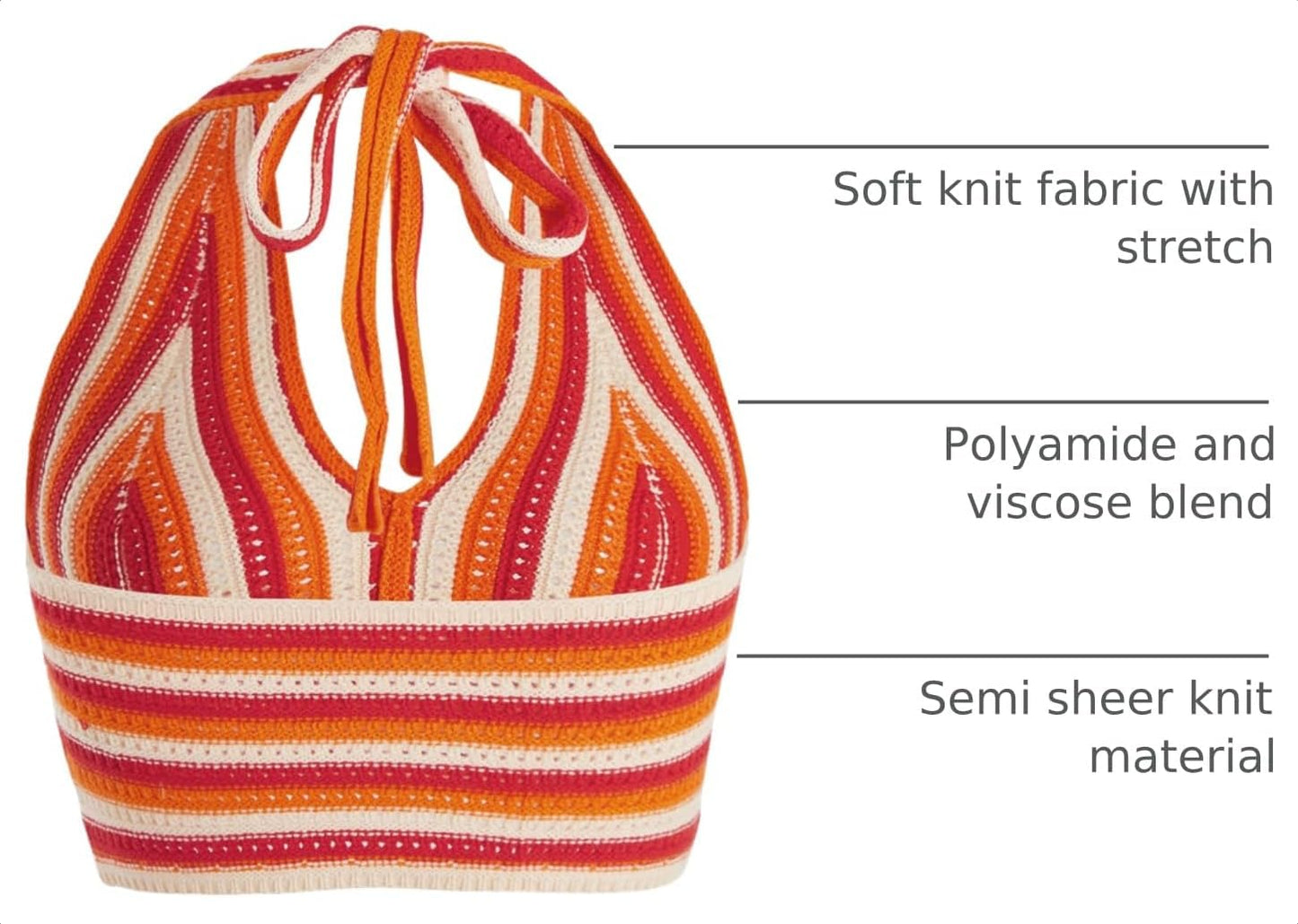 Verdusa Women's Crochet Tops Summer Striped Crop Halter Top Concert Outfit | Backless, V Neck, 70s Outfits for Women, Going Out, Y2k Clothes, Hawaiian Shirts, Cute Top