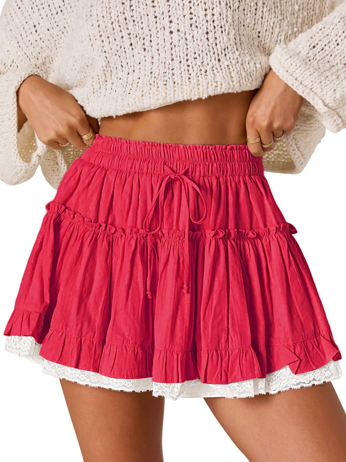 Flowy Shorts for Women Lace Cute Summer Skirts Ruffled Skorts Country Concert Boho Western Cowgirl Beach Vacation Outfit