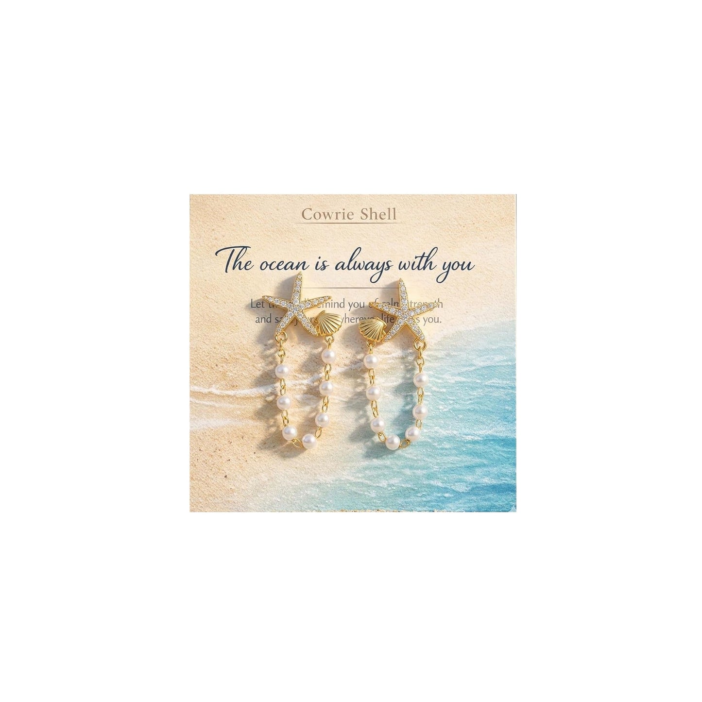 Starfish Earrings for Women Vacation Earrings Gold Pearl Sea Shell Dangle Beach Summer Ocean Jewelry Gifts Coastal Style