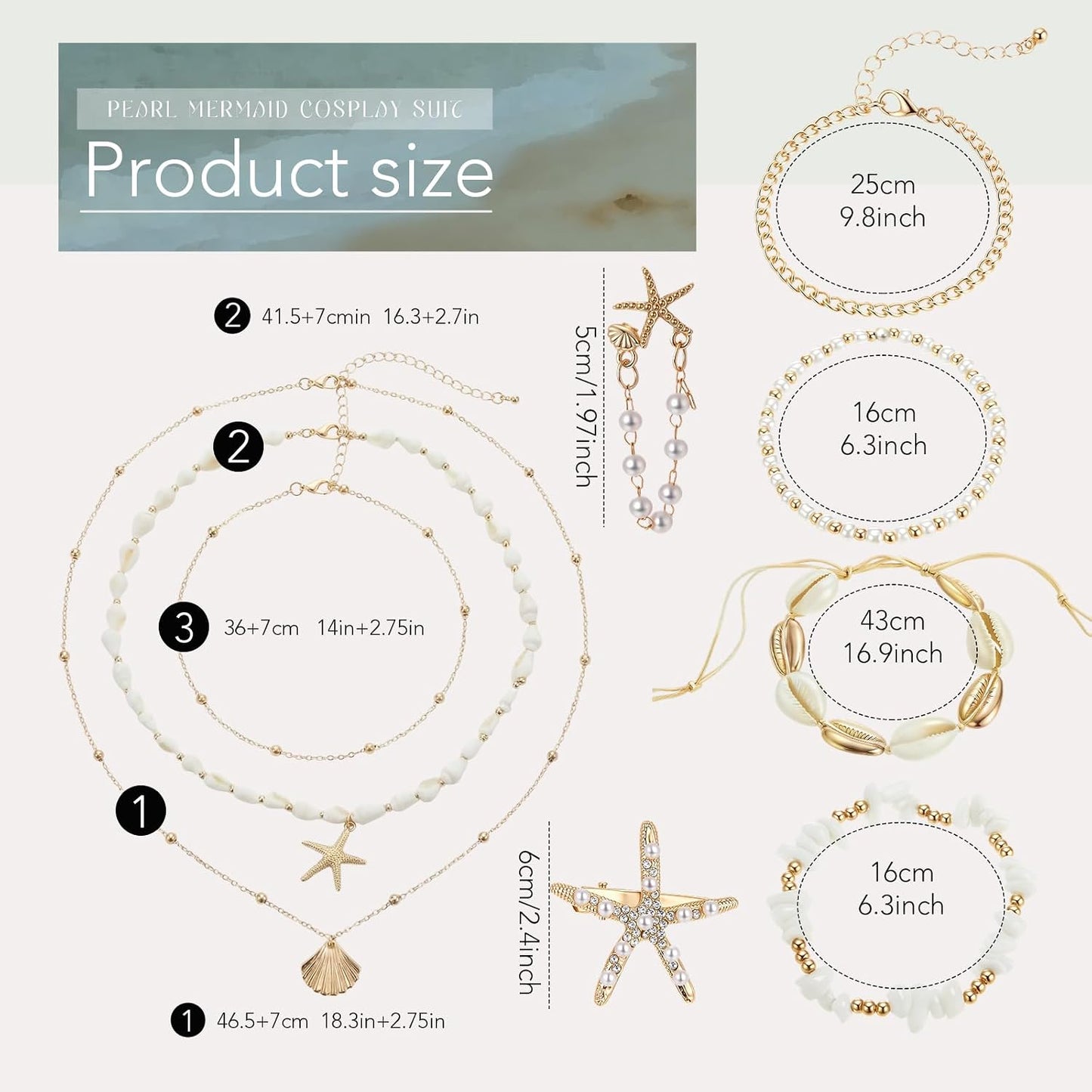 Tondiamo 11 Pcs Shell Starfish Necklace Earring Anklet Pearl Set