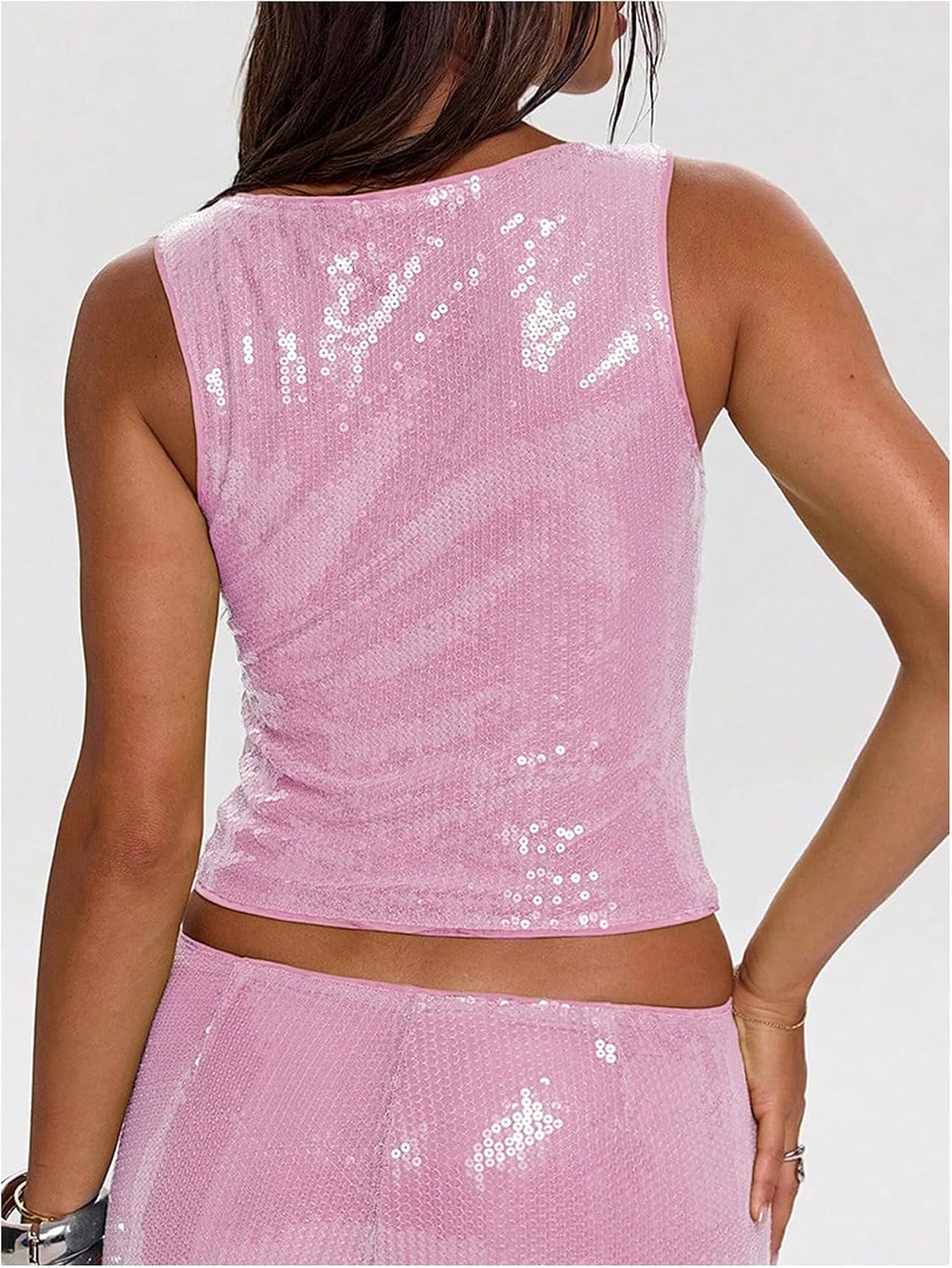 MakeMeChic Women's Sparkly Sequin Tank Tops Going Out Rave Tops | Crop, Y2k, Sleeveless, Music Festival, Clubbing, Country Concert Outfits