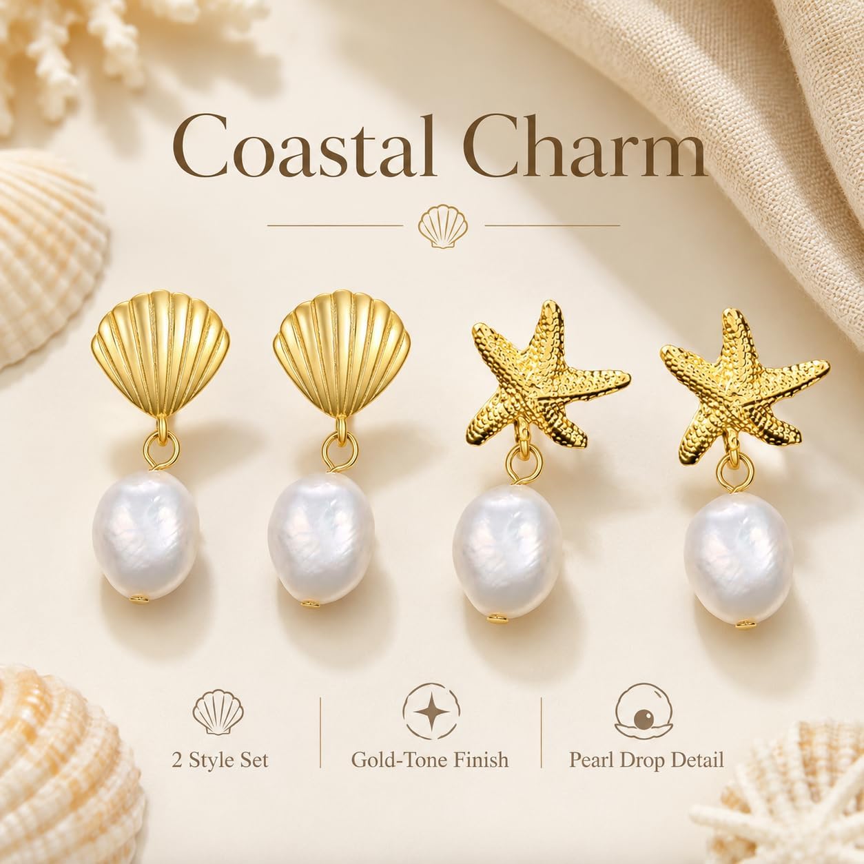 Starfish Earrings Gold Shell Dangle Earrings Women Beach Fashion Summer Beach Vacation Essentials Outfits for Women Beachy Ocean Jewelry Gifts