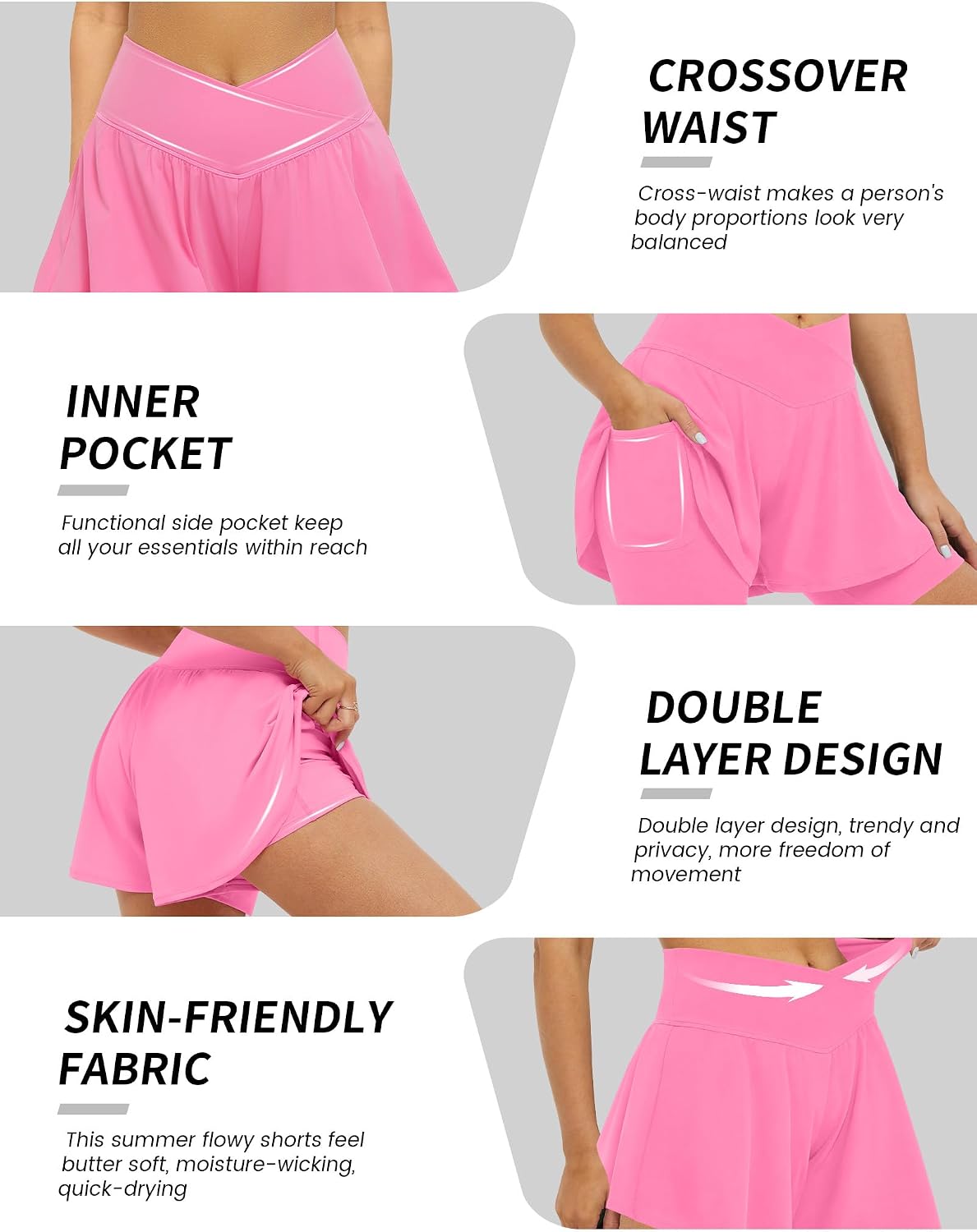 FireSwan Crossover Athletic Shorts for Women 2 in 1 Flowy Running Shorts with Pockets Spandex Butterfly Workout Tennis Skorts