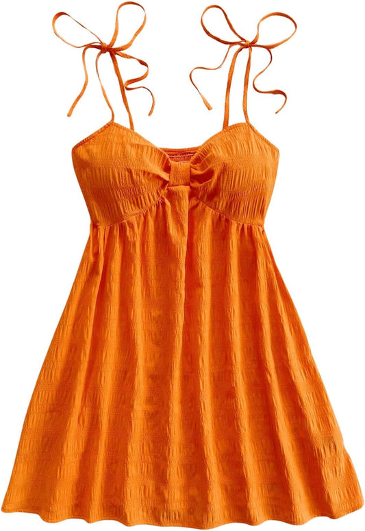 SOLY HUX Women's Summer Mini Sun Dress Cami Tie Shoulder Babydoll Dresses | A Line, Y2k, Cute, Casual, Babydoll Dresses