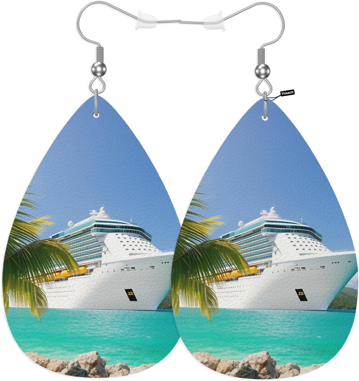 Sea Cruise Leather Teardrop Earrings Sailing Vacation Cruise Ship Tropical Summer Palm Beach Faux Leather Water Drop Earrings Jewelry For Women Friends Wedding