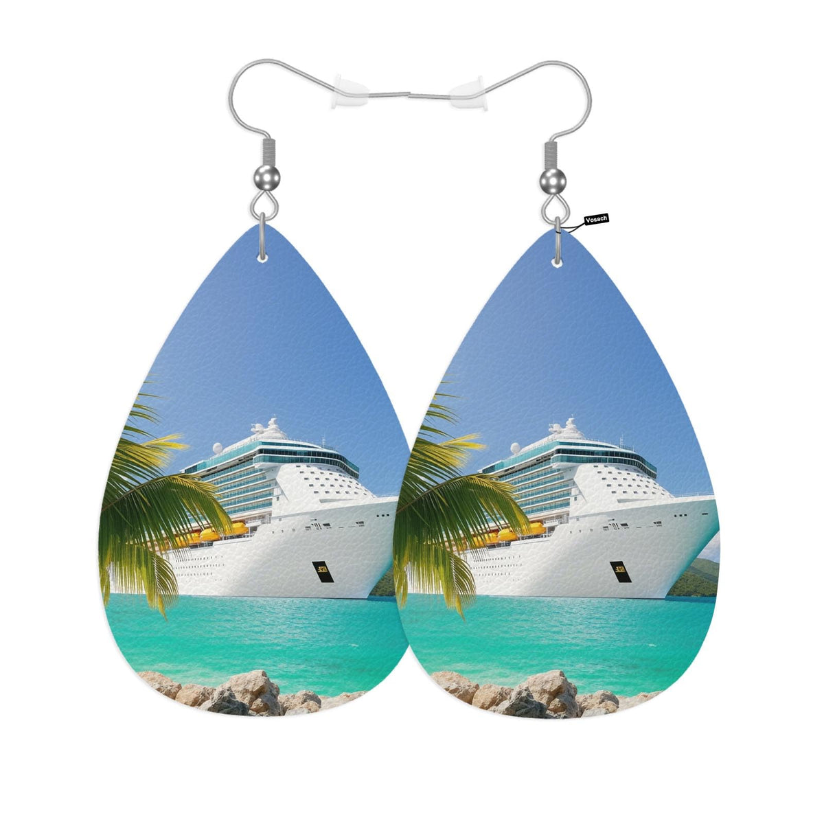 Sea Cruise Leather Teardrop Earrings Sailing Vacation Cruise Ship Tropical Summer Palm Beach Faux Leather Water Drop Earrings Jewelry For Women Friends Wedding