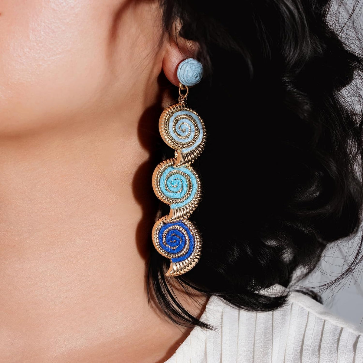 Raffia Starfish Seashell Dangle Drop Earrings Boho Summer Beach Jewelry | Fun Colorful Chunky Statement Long Big Shell Accessories Beachy Tropical Vacation Outfits for Women Trendy