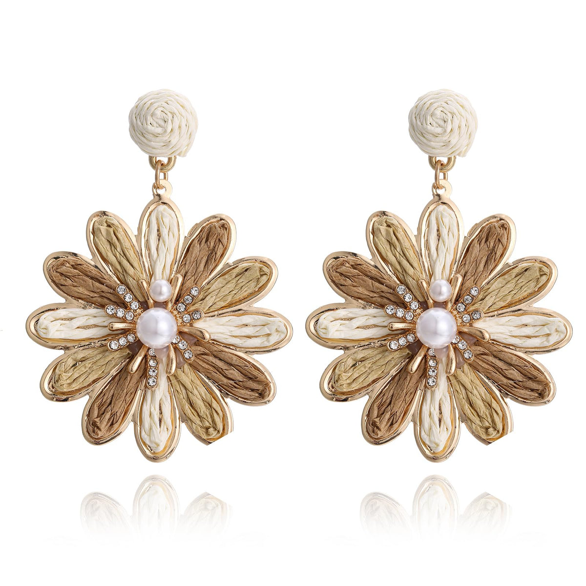 RUOFFETA Boho Raffia Flower Earrings for Women – Lightweight Dangle Jewelry, Summer Beach Vacation Accessories