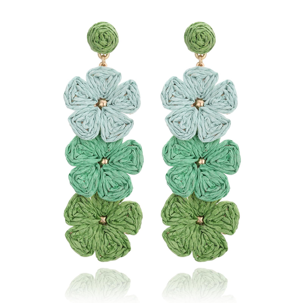 RUOFFETA Raffia Flower Earrings, Raffia Straw Wrapped Flower Drop Dangle Earrings Summer Tropical Beach Jewelry