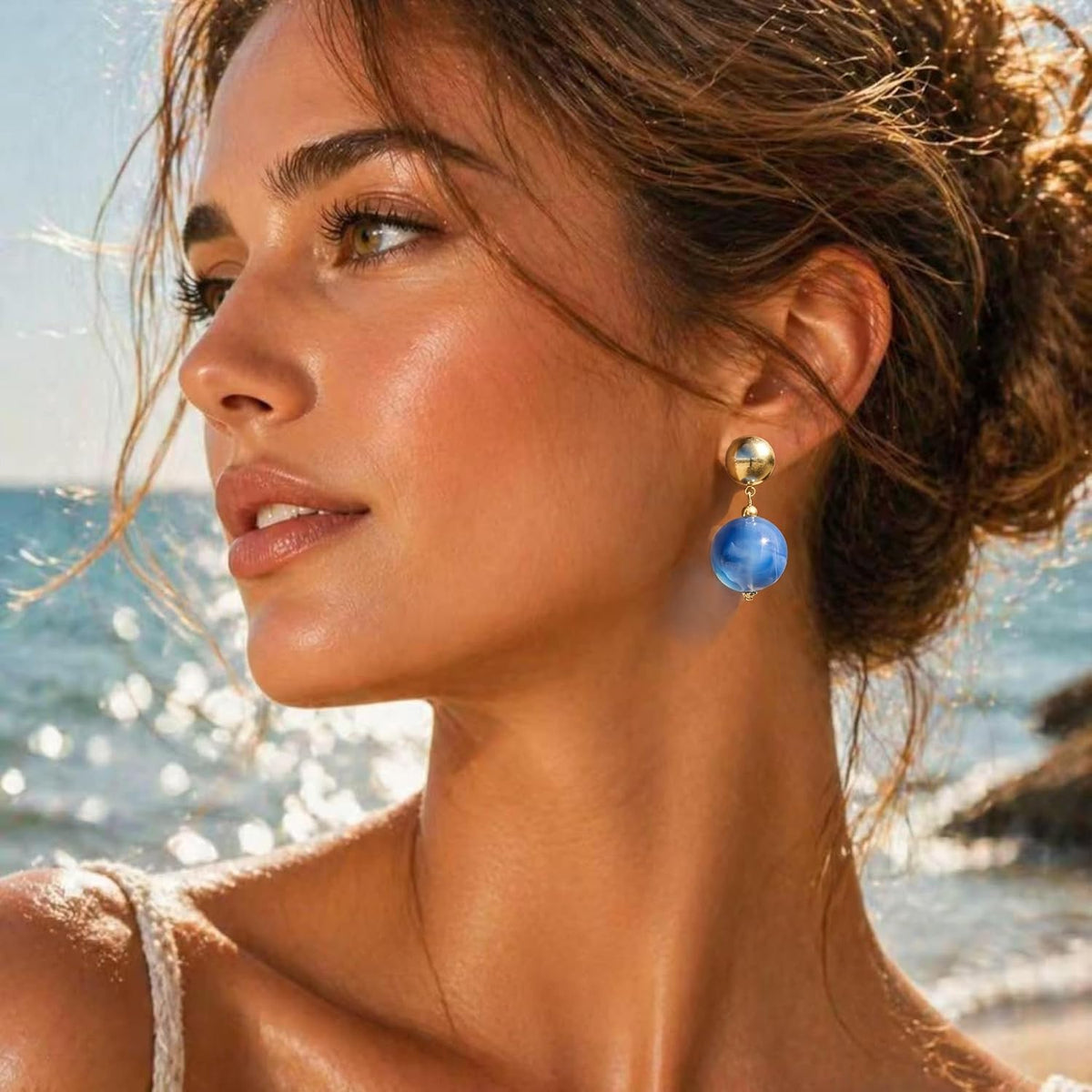 14K Gold Plated Chunky Beaded Earrings for Women Trendy Dangle Statement Stud Earring Dainty Summer Beach Womens Earings Big Boho Charm Jewelry Vacation Gift
