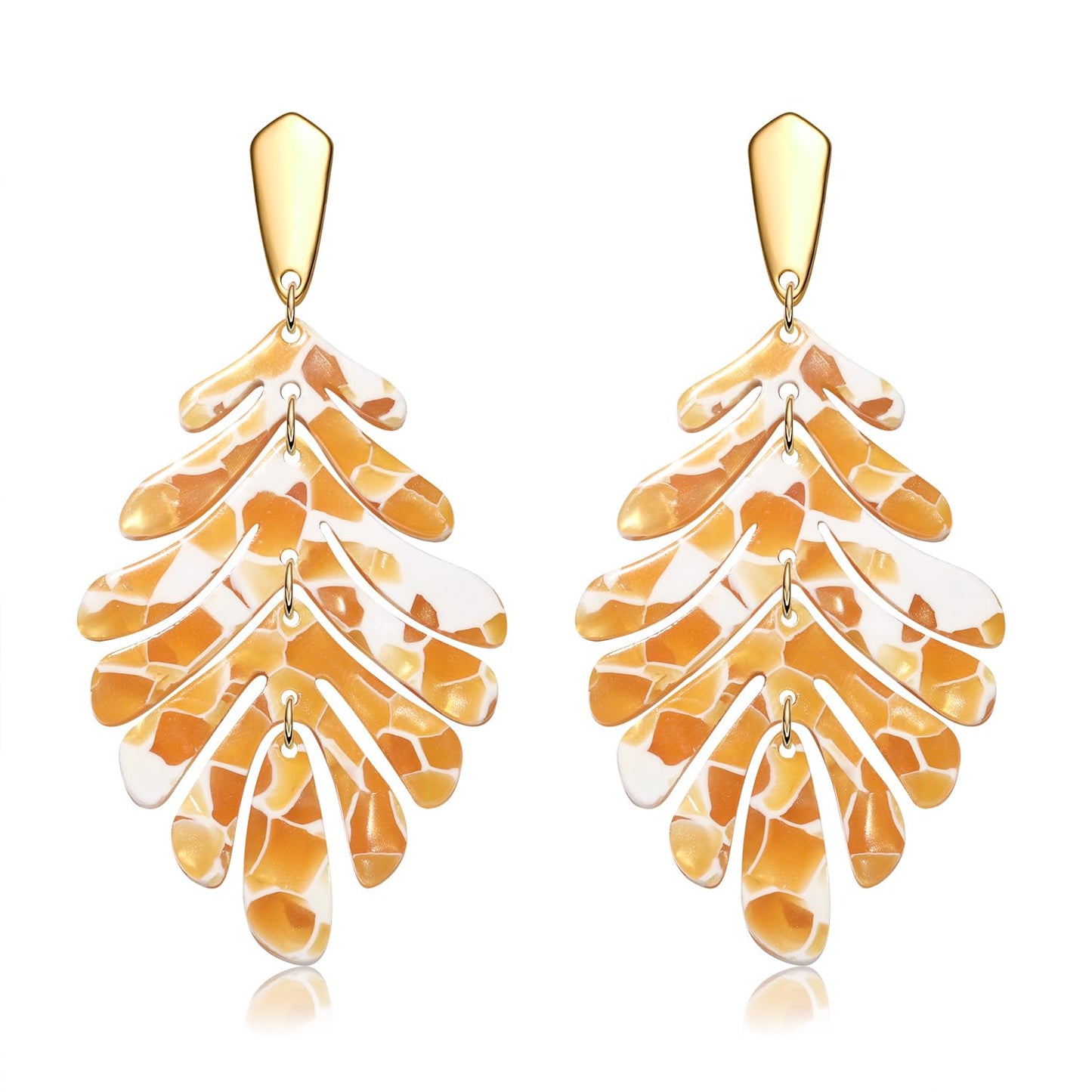 Acrylic Pendant necklace Earrings – Long Statement Leaf Charm Necklace Tortoise Resin Palm Leaf Earrings Fashion Necklaces Earrings for Women