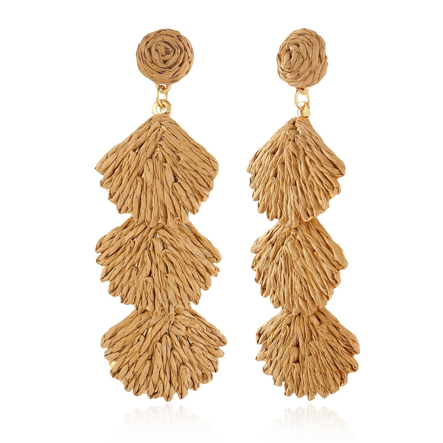 Handmade Raffia Hoop Earrings Statement Tropical Bohemian Straw Dangle Earrings Natural Rattan Vacation Style Round Earrings for Women Summer Beach Party Essential Jewelry