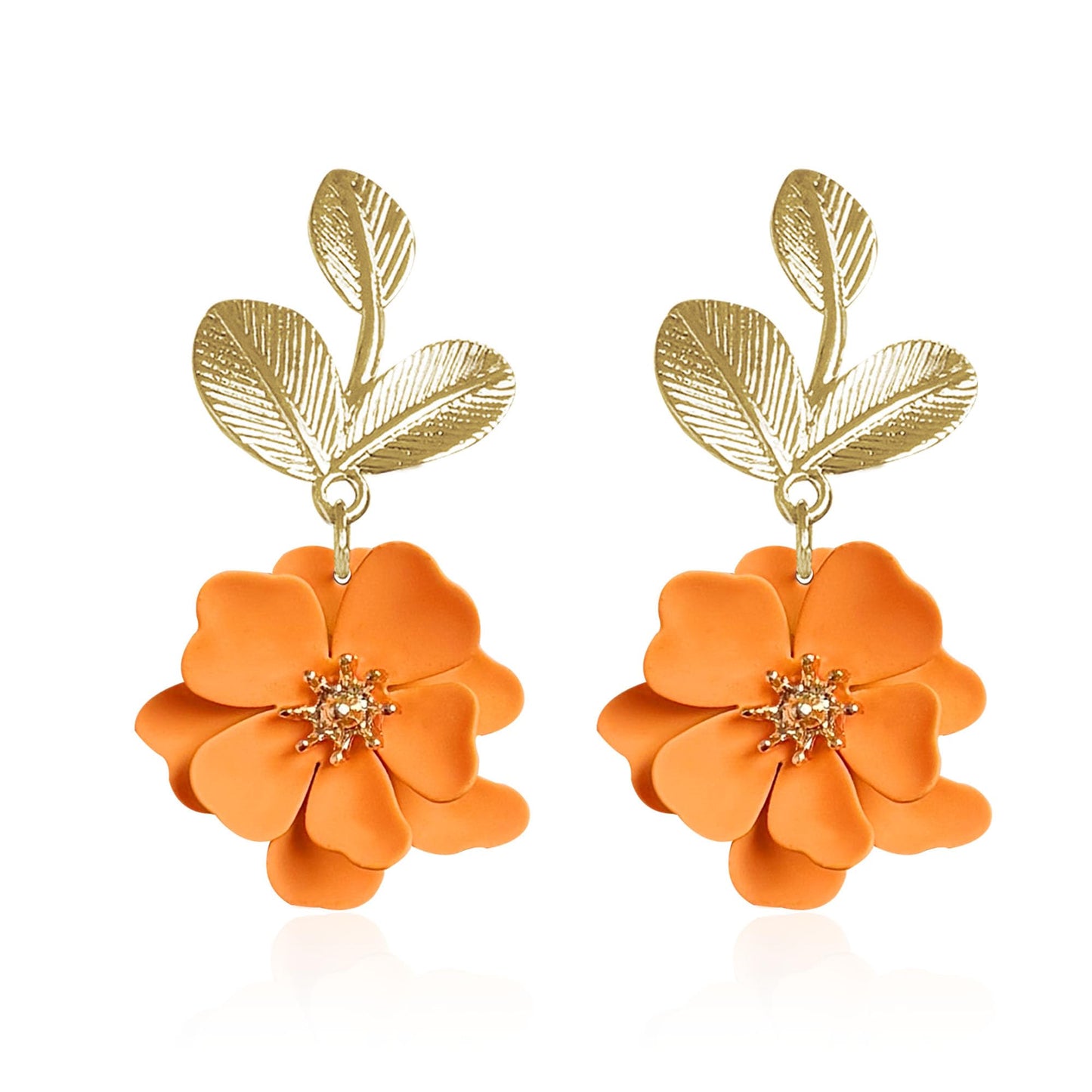 Boho Flower Earrings for Women Cute Dangle Drop Gold Leaf Floral Studs Hook Statement Jewelry Sweet Earrings