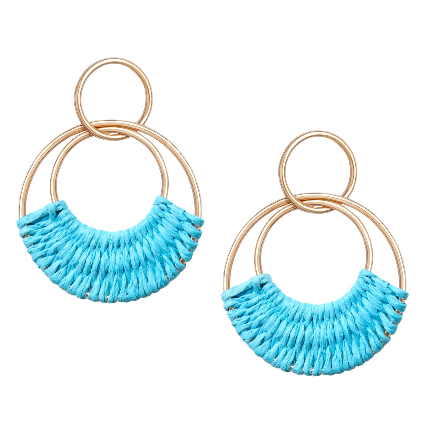 Raffia Hoop Earrings for Women Fun Boho Summer Beach Earrings Lightweight Handmade Straw Wicker Rattan Dangle Earrings Statement Geometric Round Drop Earrings