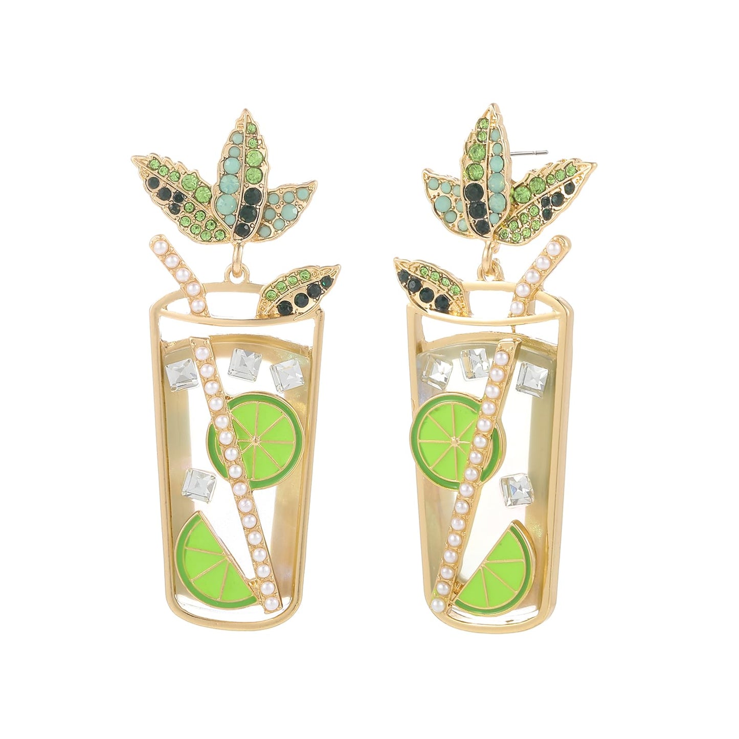 Cute Dangle Earrings for Women | Trendy Fun Statement Cocktail Earrings Rhinestone Epoxy Pearls Stones Martini Bloody Mary Mojito Lemonade Jewelry for Women