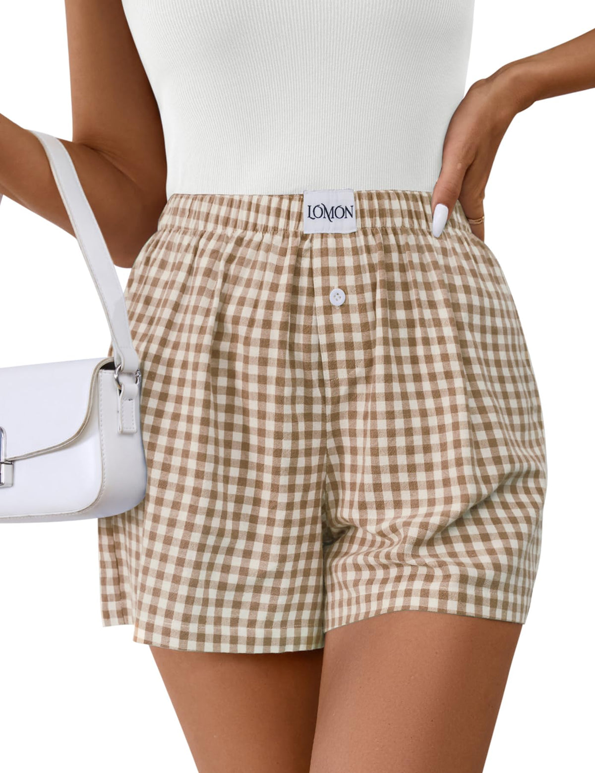 LOMON Women Boxer Shorts Casual Summer Pajama Lounge Gingham Striped Bottom | 2026 Y2K Pj Sleep Beach Vacation Clothing