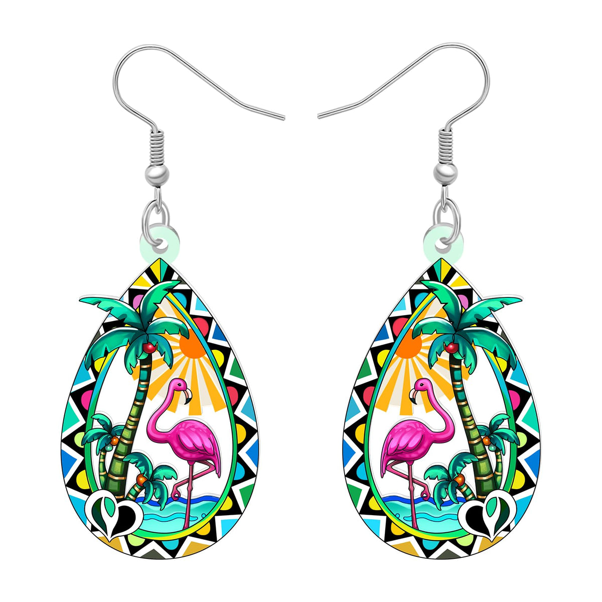 DUOWEI Acrylic Tropical Teardrop Dangle Earrings Beach Gifts for Beach Lovers Women, Hawaiian Palm Tree Statement Beachy Themed Jewelry for Vacation Accessories